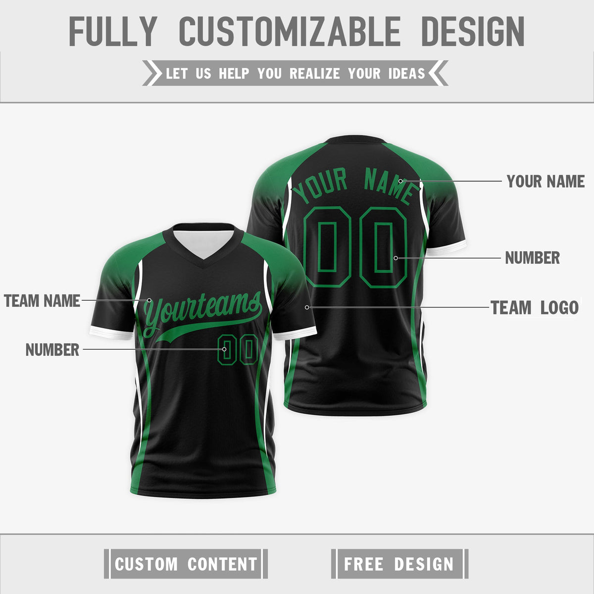 Custom Black Kelly Green White Reversible Breathable T-shirt| KXKSHOP