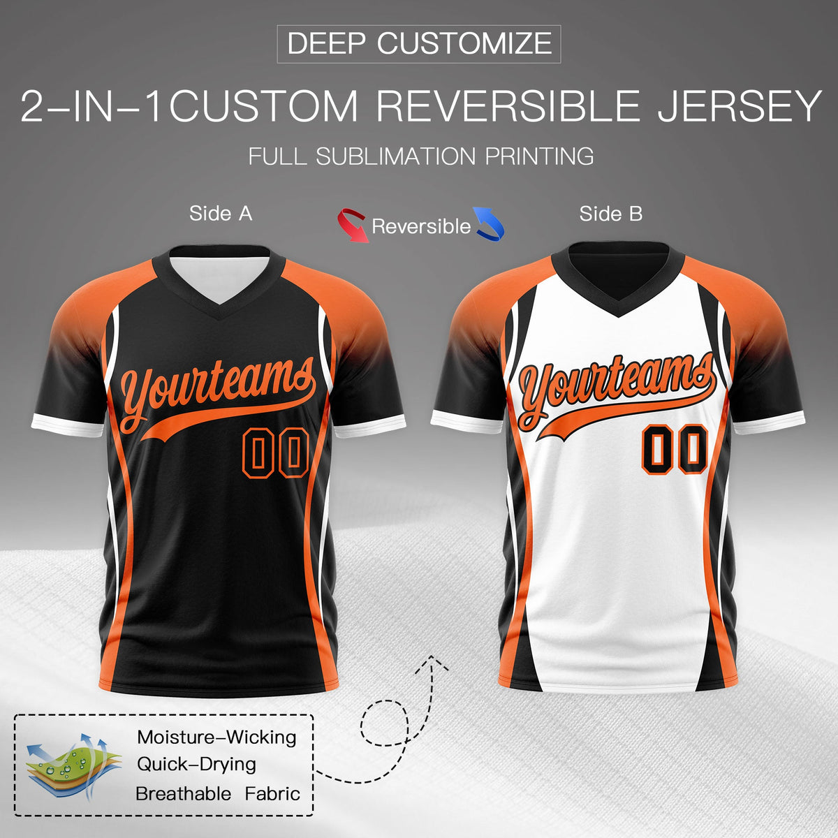 Custom Black Orange White Reversible Breathable T-shirt| KXKSHOP