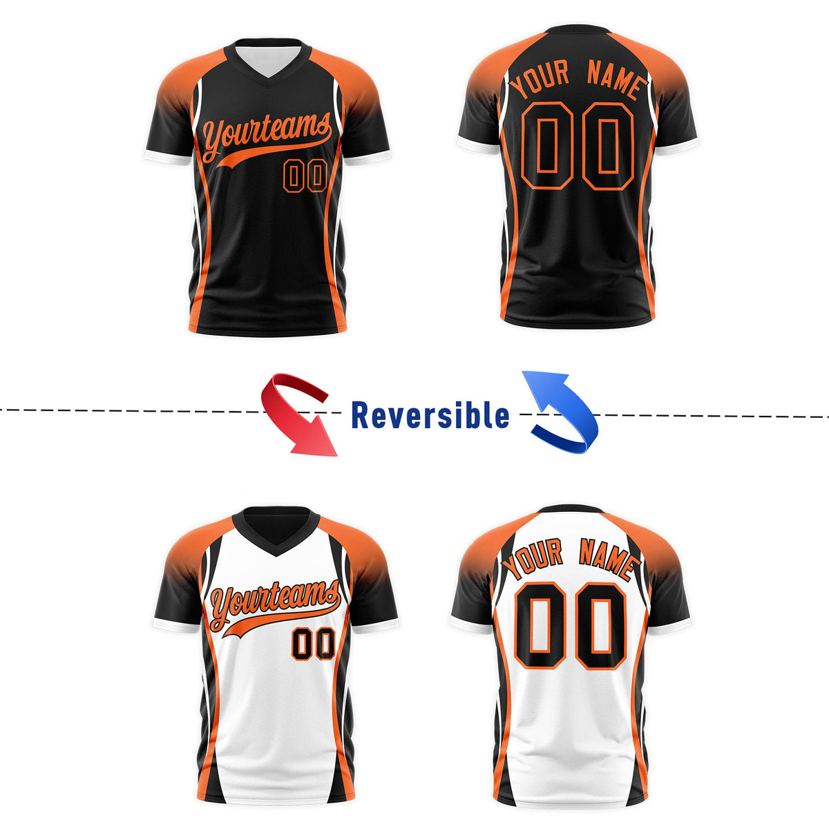 Custom Black Orange White Reversible Breathable T-shirt| KXKSHOP