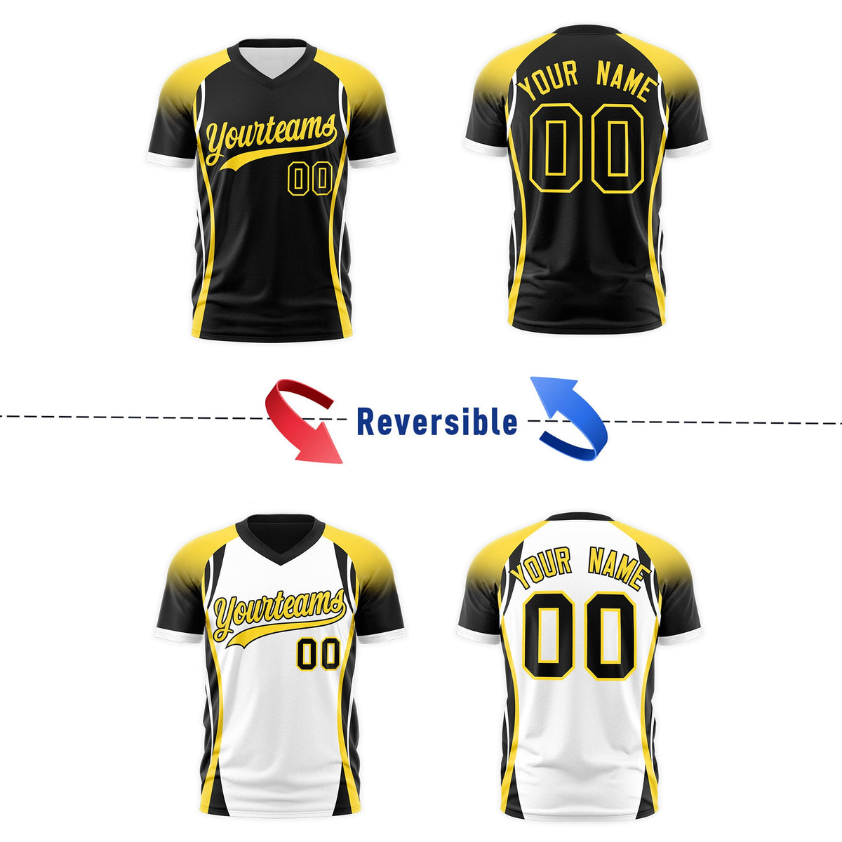 Custom Black Gold White Reversible Breathable T-shirt| KXKSHOP