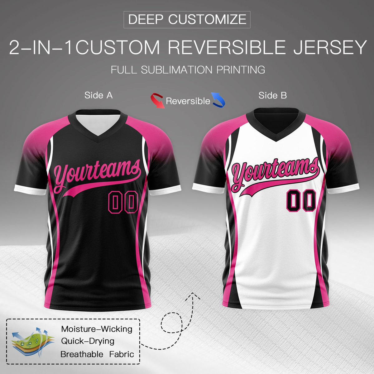 Custom Black Pink White Reversible Breathable T-shirt| KXKSHOP