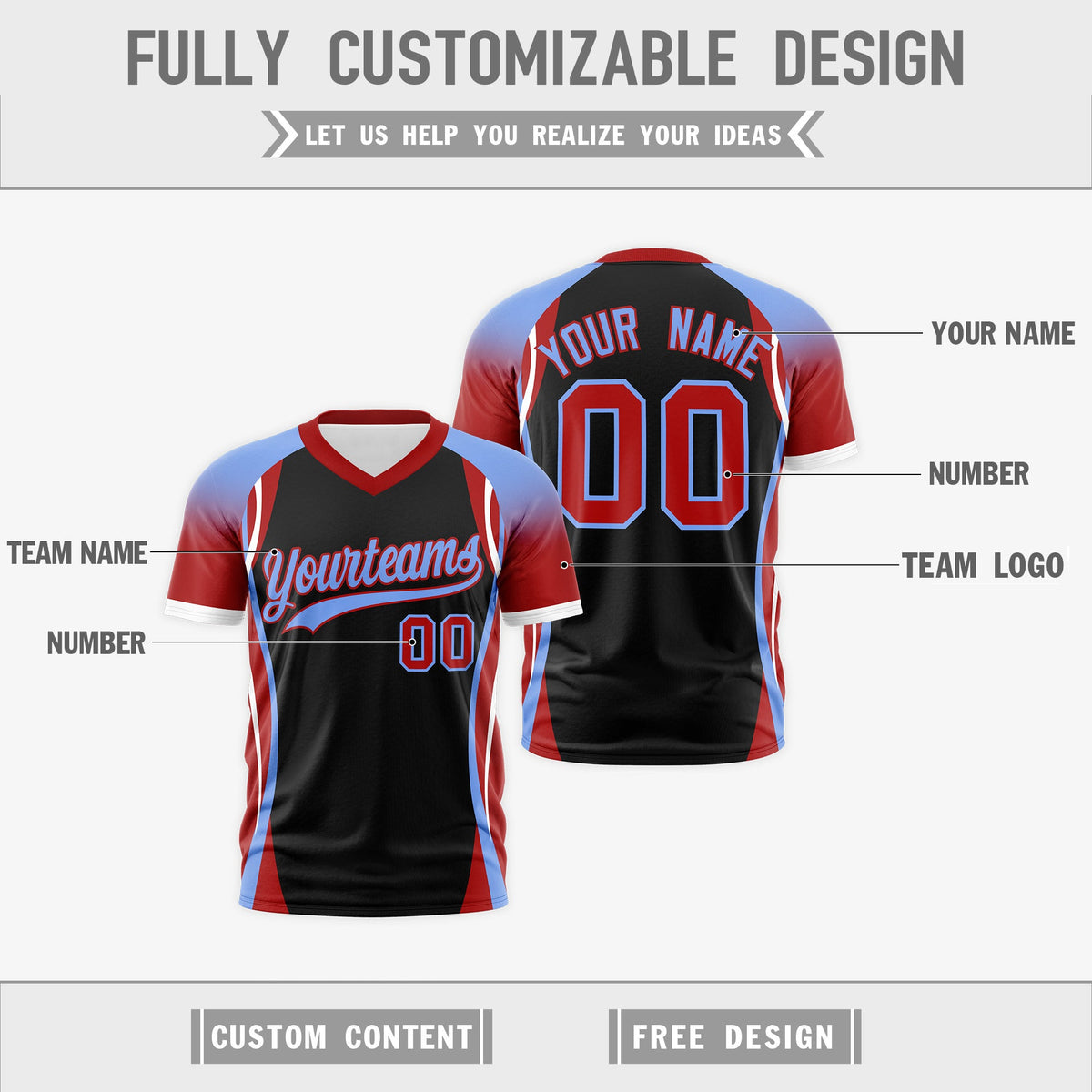 Custom Black Light Blue Red Reversible Breathable T-shirt| KXKSHOP