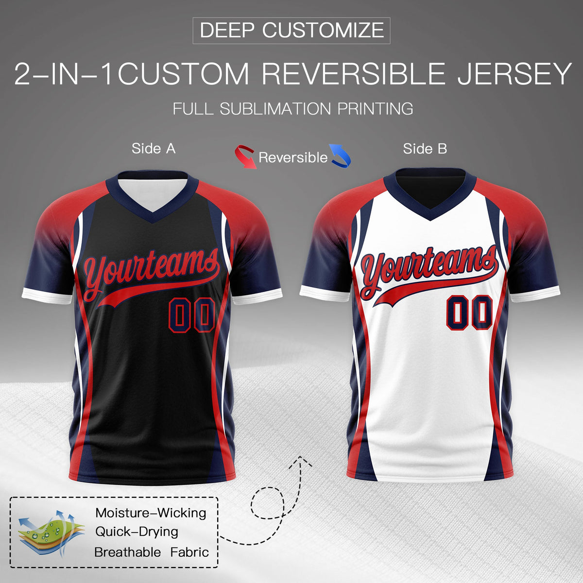 Custom Black Red Navy Reversible Breathable T-shirt| KXKSHOP