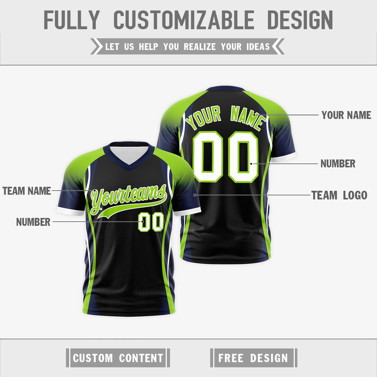 Custom Black Neon Green Navy Reversible Breathable T-shirt| KXKSHOP