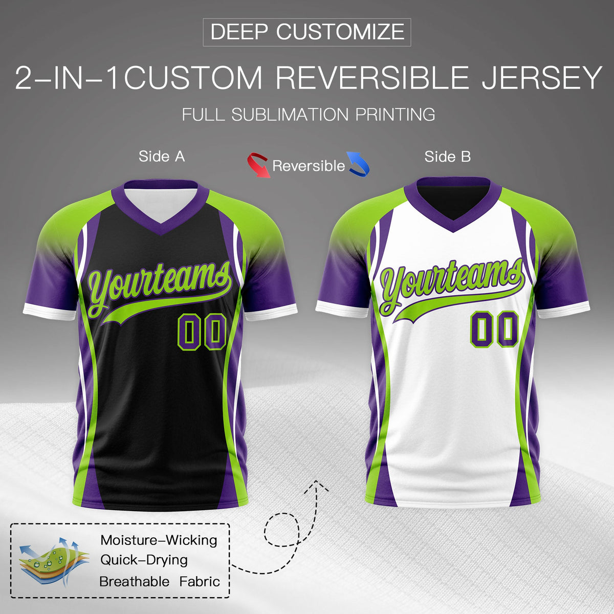 Custom Black Neon Green Purple Reversible Breathable T-shirt| KXKSHOP