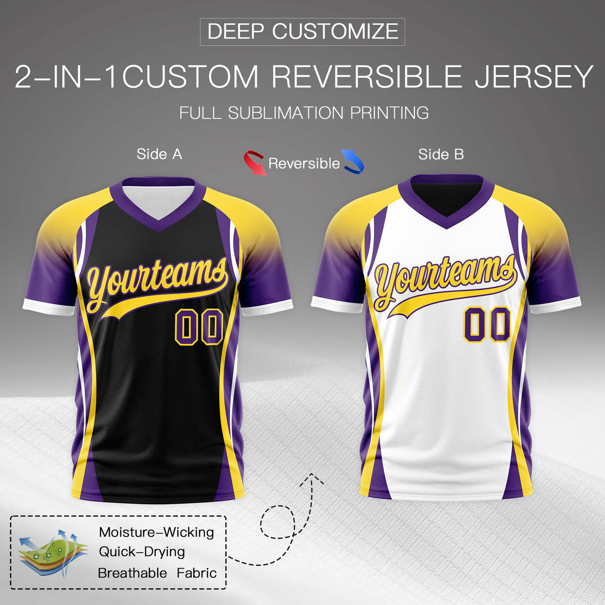 Custom Black Gold Purple Reversible Wrinkle-Resistant T-shirt| KXKSHOP