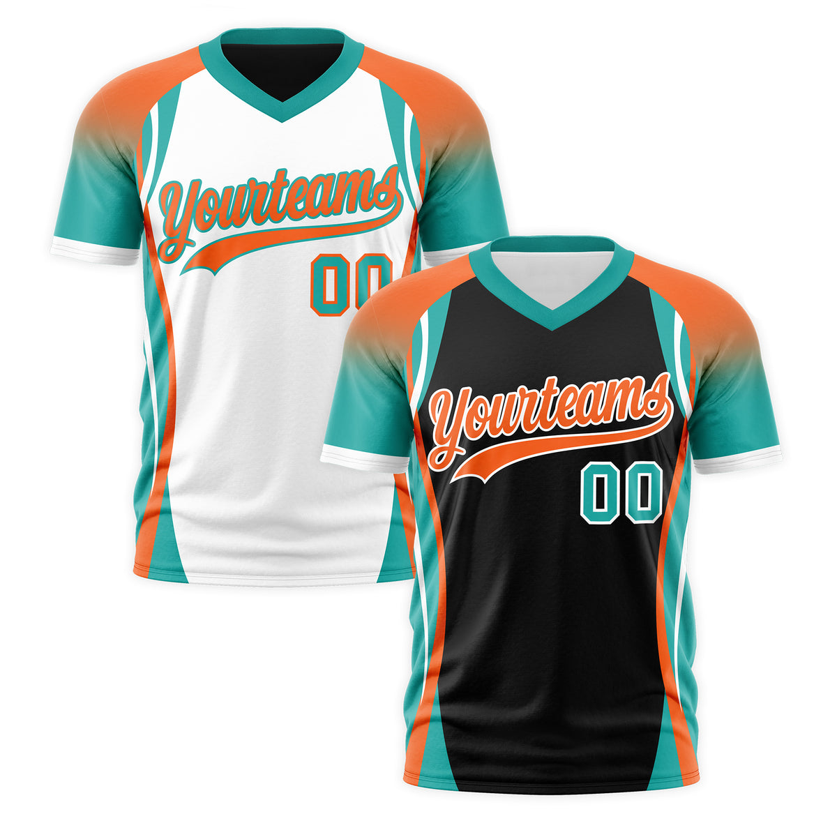Custom Black Orange Aqua Reversible Wrinkle-Resistant T-shirt| KXKSHOP