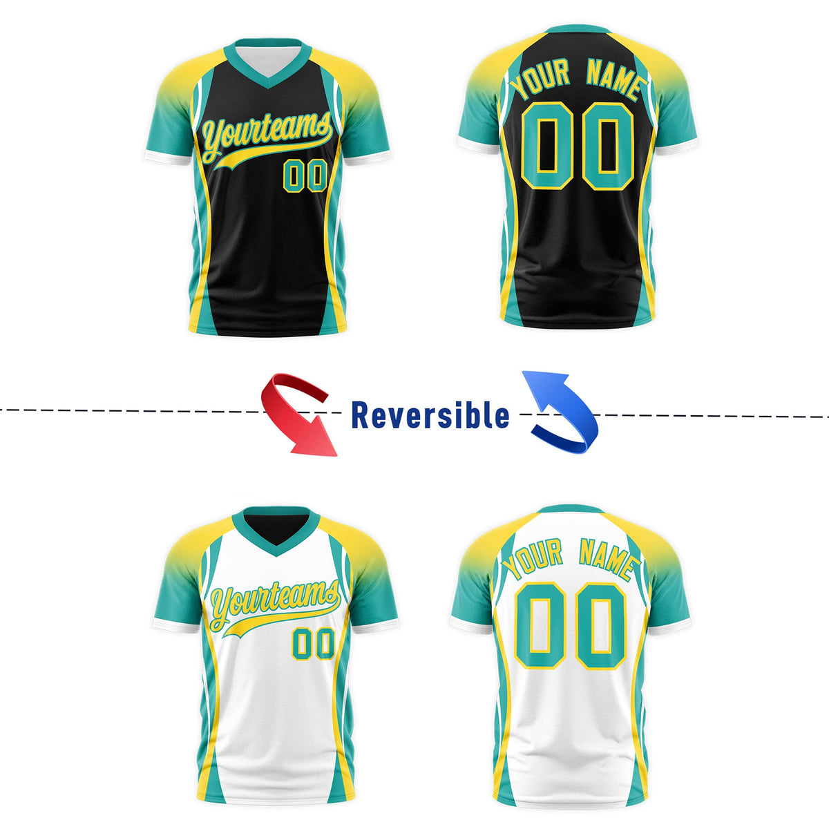Custom Black Gold Aqua Reversible Breathable T-shirt| KXKSHOP