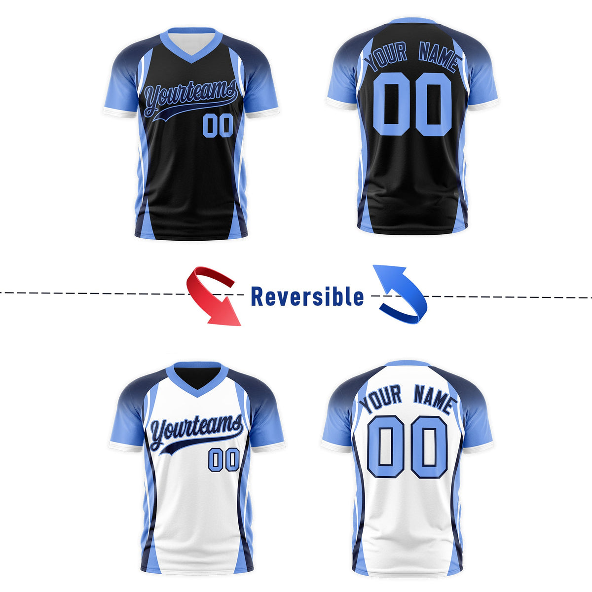 Custom Black Navy Light Blue Reversible Breathable T-shirt| KXKSHOP