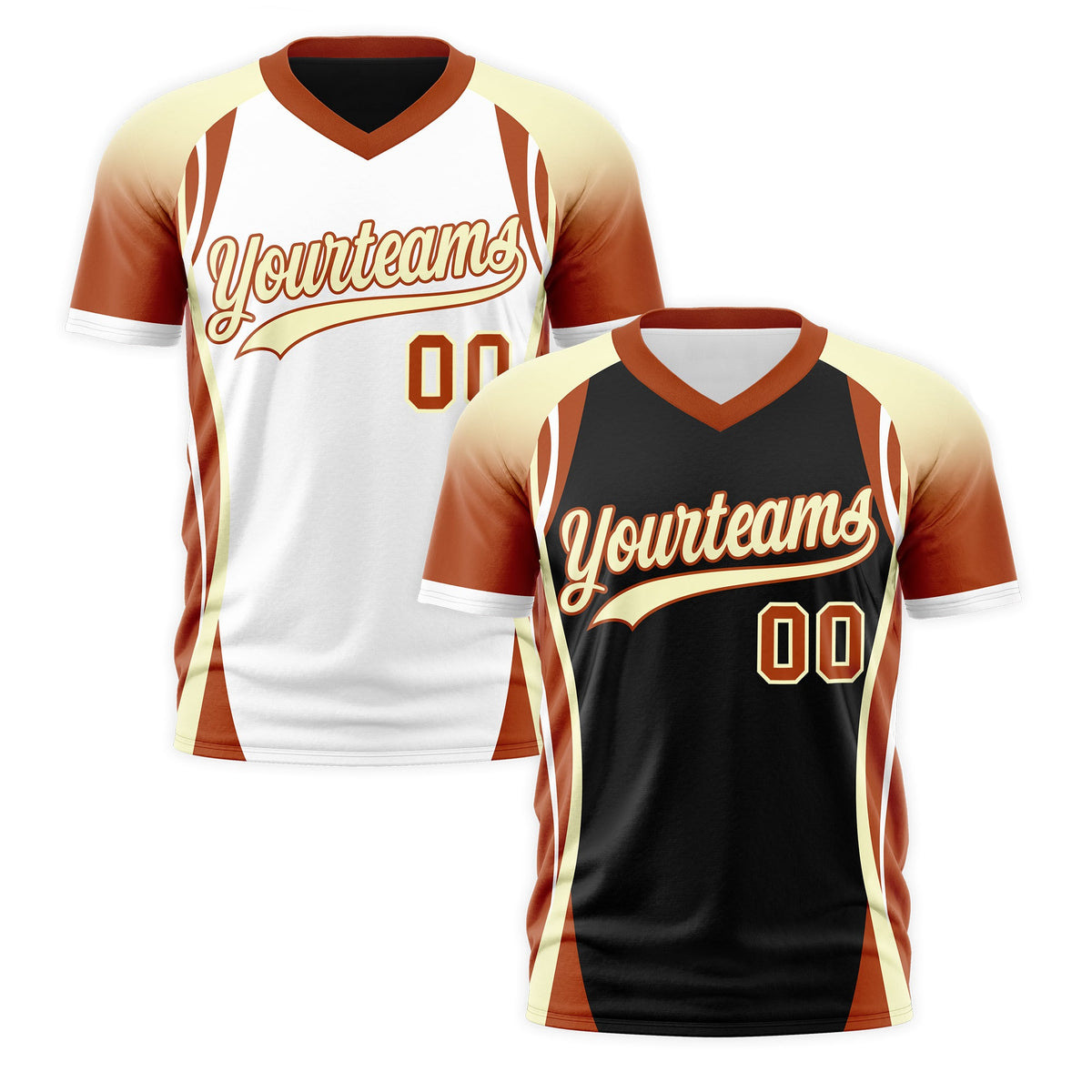 Custom Black Cream Dark Orange Reversible Breathable T-shirt| KXKSHOP