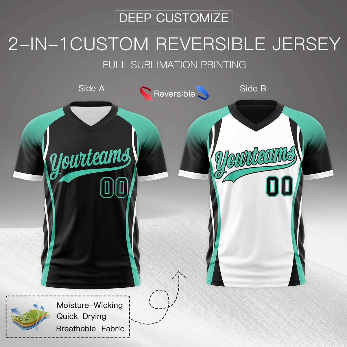 Custom Black Bright Green White Reversible Breathable T-shirt| KXKSHOP