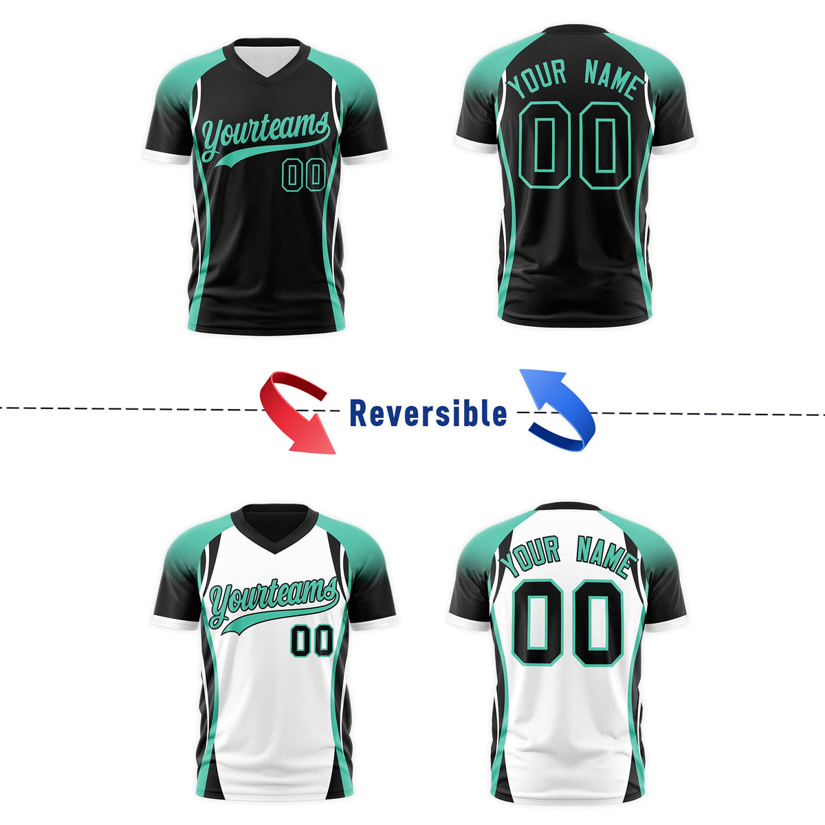 Custom Black Bright Green White Reversible Breathable T-shirt| KXKSHOP
