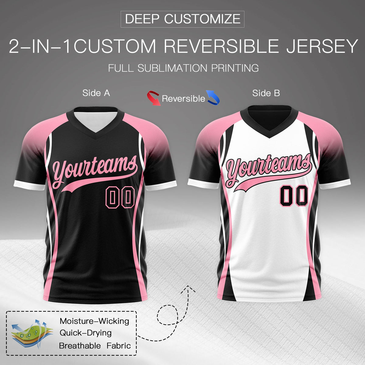 Custom Black Light Pink White Reversible Wrinkle-Resistant T-shirt| KXKSHOP