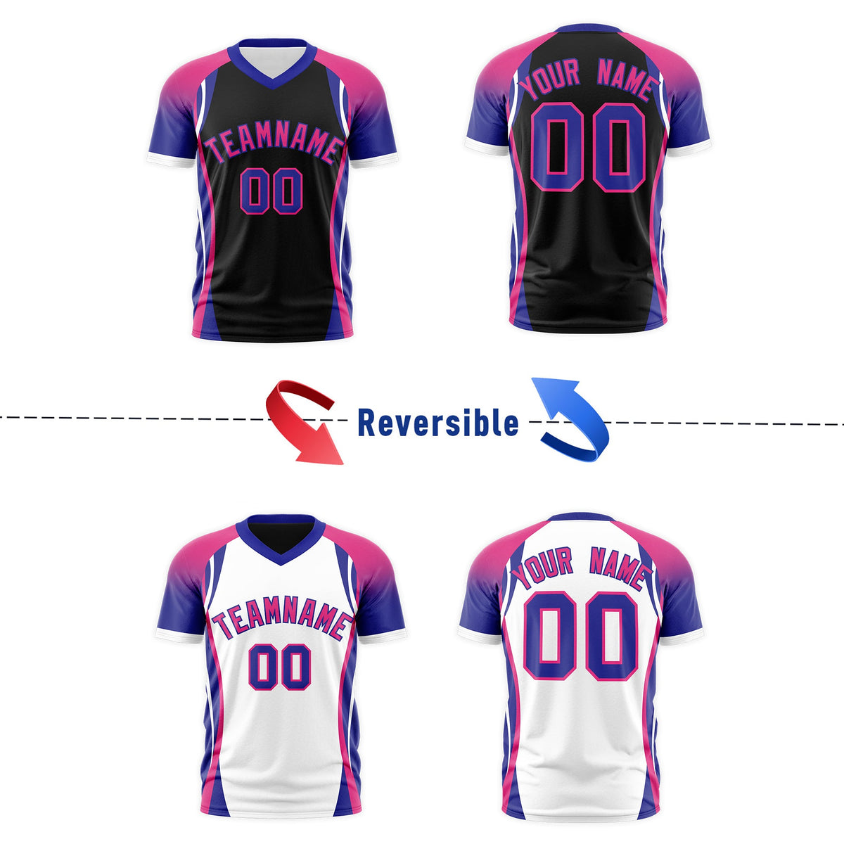 Custom Black Rose Red Royal Blue Reversible Wrinkle-Resistant T-shirt| KXKSHOP