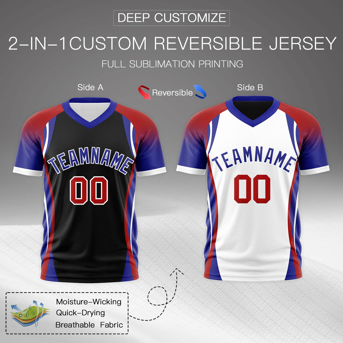 Custom Black Red Royal Blue Reversible Breathable T-shirt| KXKSHOP