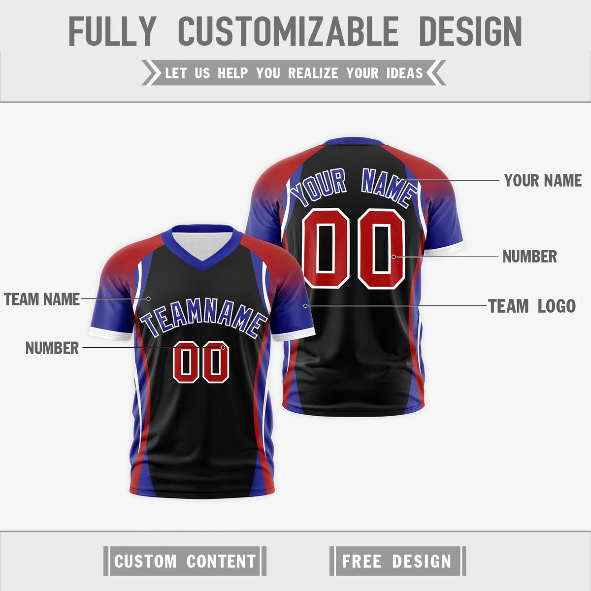 Custom Black Red Royal Blue Reversible Breathable T-shirt| KXKSHOP