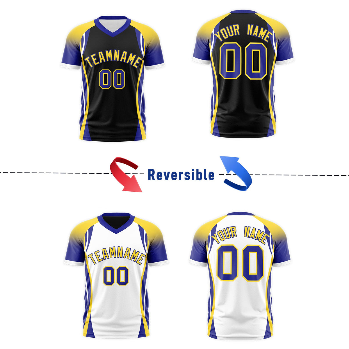 Custom Black Gold Royal Blue Reversible Wrinkle-Resistant T-shirt| KXKSHOP