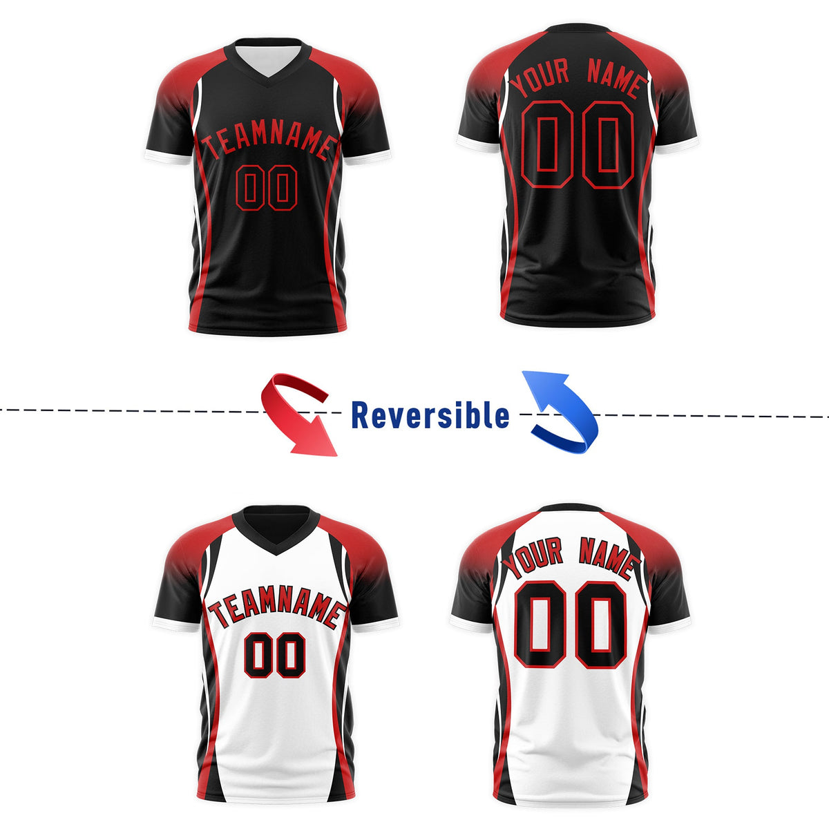 Custom Black Red White Reversible Wrinkle-Resistant T-shirt| KXKSHOP