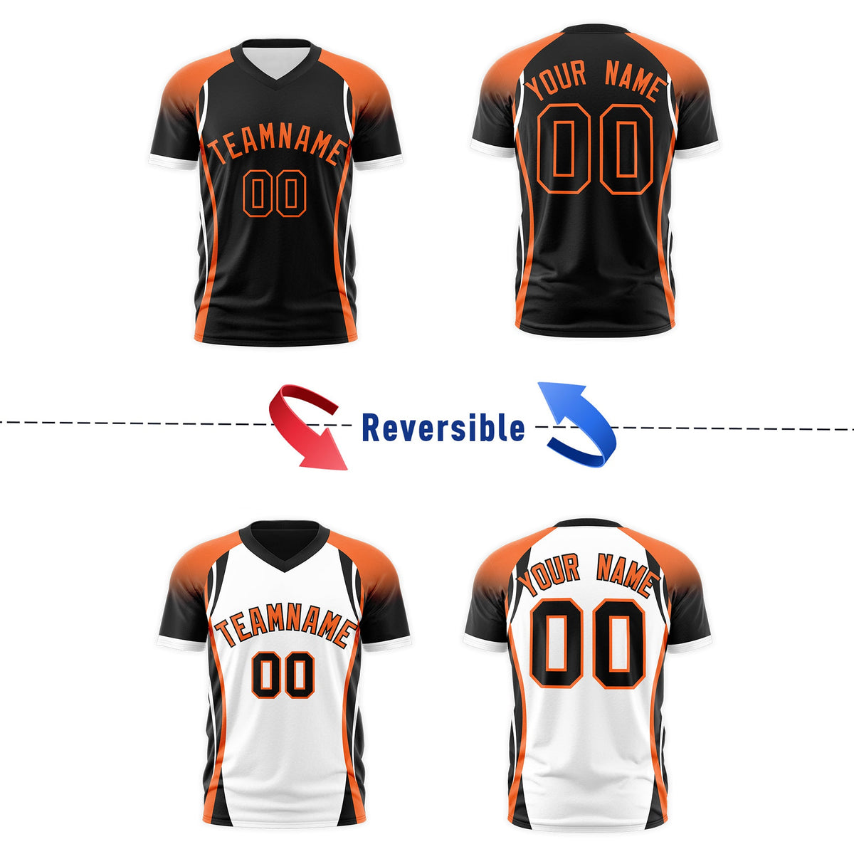 Custom Black Orange White Reversible Breathable T-shirt| KXKSHOP
