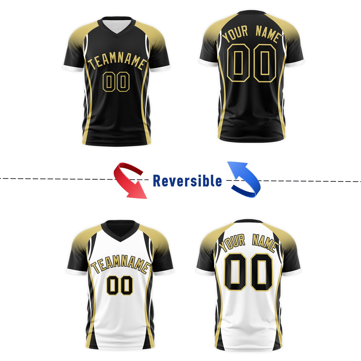 Custom Black Old Gold White Reversible Wrinkle-Resistant T-shirt| KXKSHOP