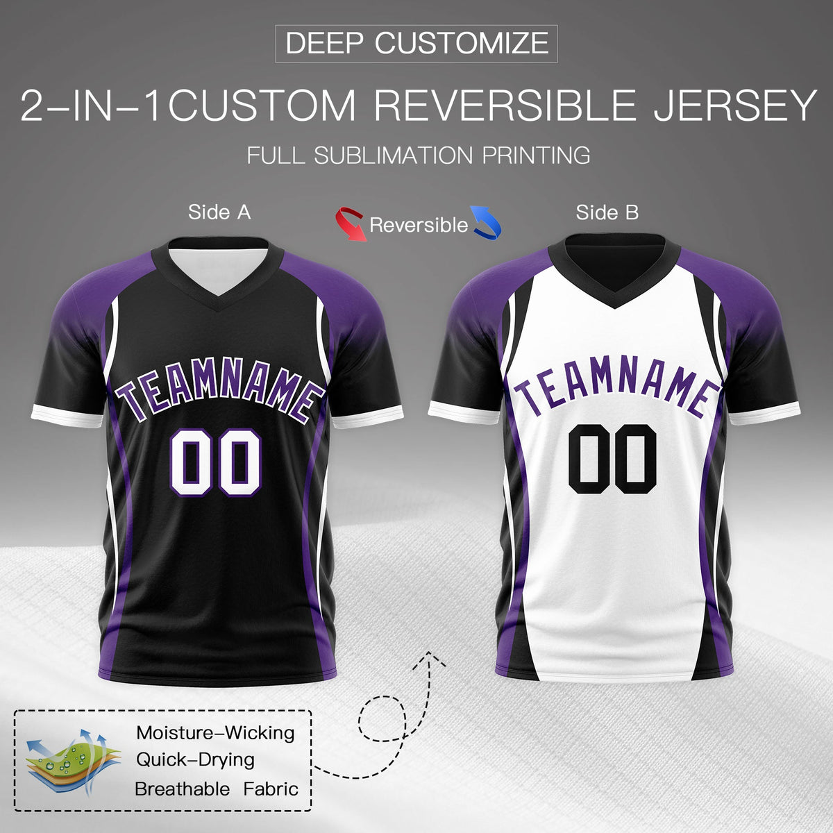 Custom Black Purple White Reversible Wrinkle-Resistant T-shirt| KXKSHOP