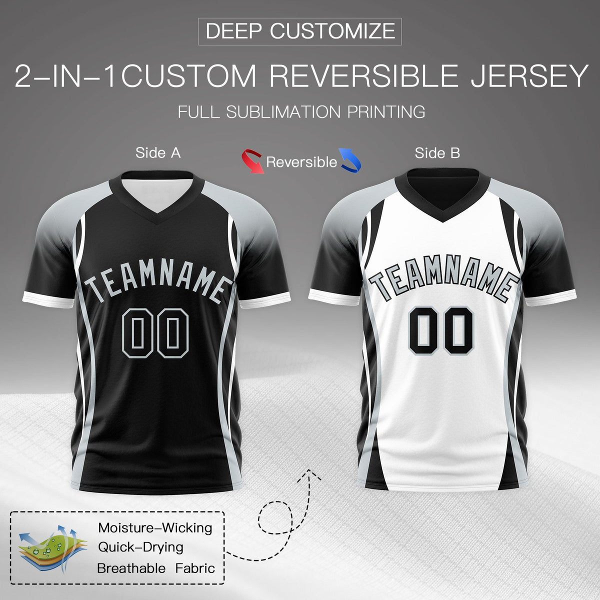 Custom Black Gray White Reversible Wrinkle-Resistant T-shirt| KXKSHOP