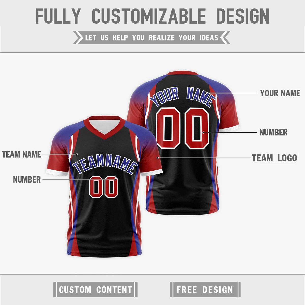 Custom Black Royal Blue Red Reversible Breathable T-shirt| KXKSHOP