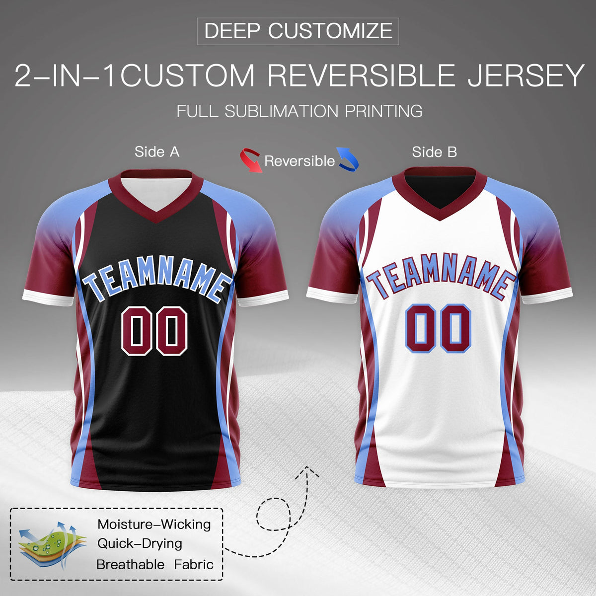 Custom Black Light Blue Crimson Reversible Breathable T-shirt| KXKSHOP