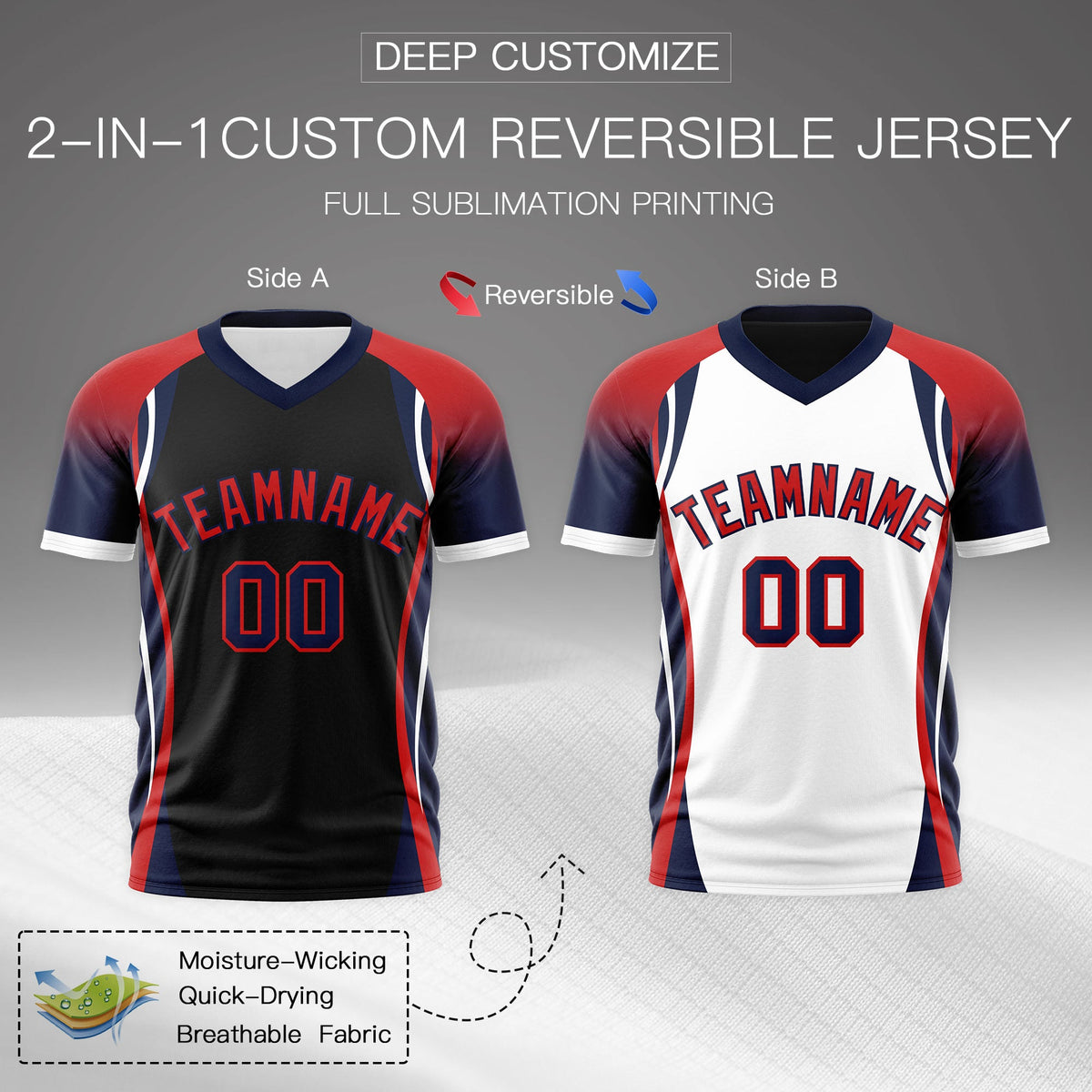 Custom Black Red Navy Reversible Breathable T-shirt| KXKSHOP
