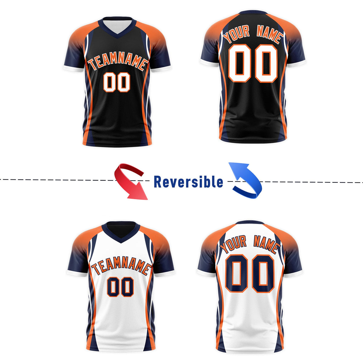 Custom Black Orange Navy Reversible Wrinkle-Resistant T-shirt| KXKSHOP