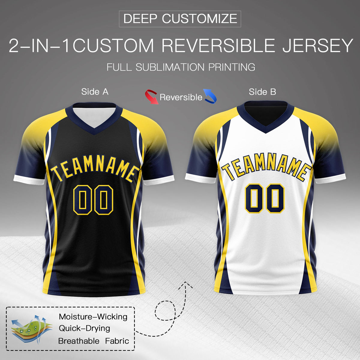 Custom Black Gold Navy Reversible Breathable T-shirt| KXKSHOP