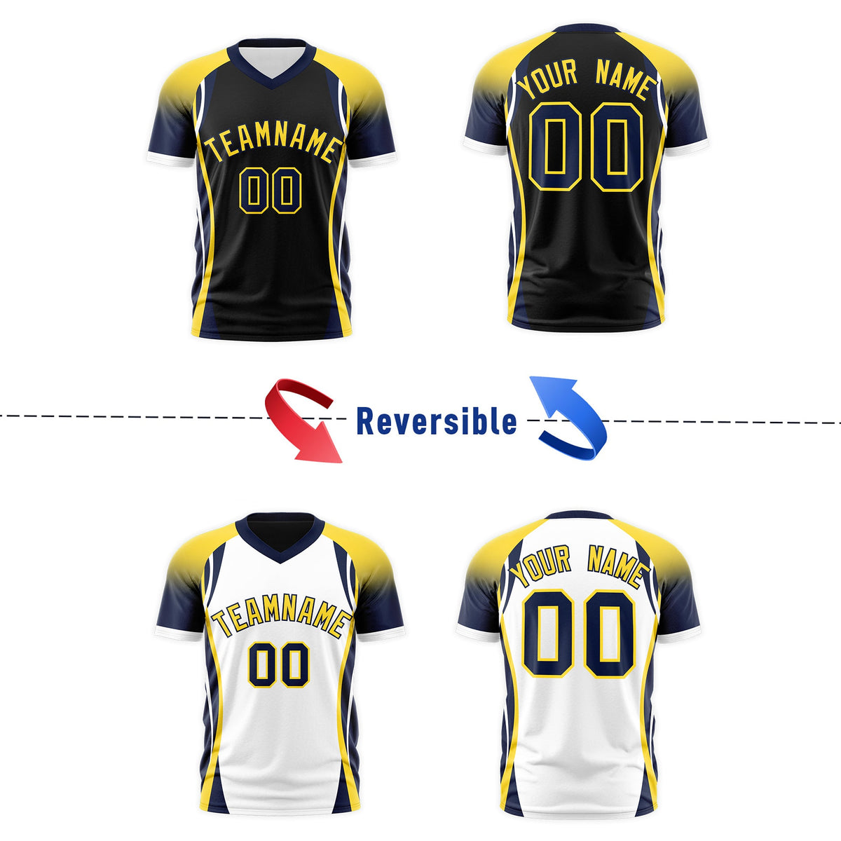 Custom Black Gold Navy Reversible Breathable T-shirt| KXKSHOP