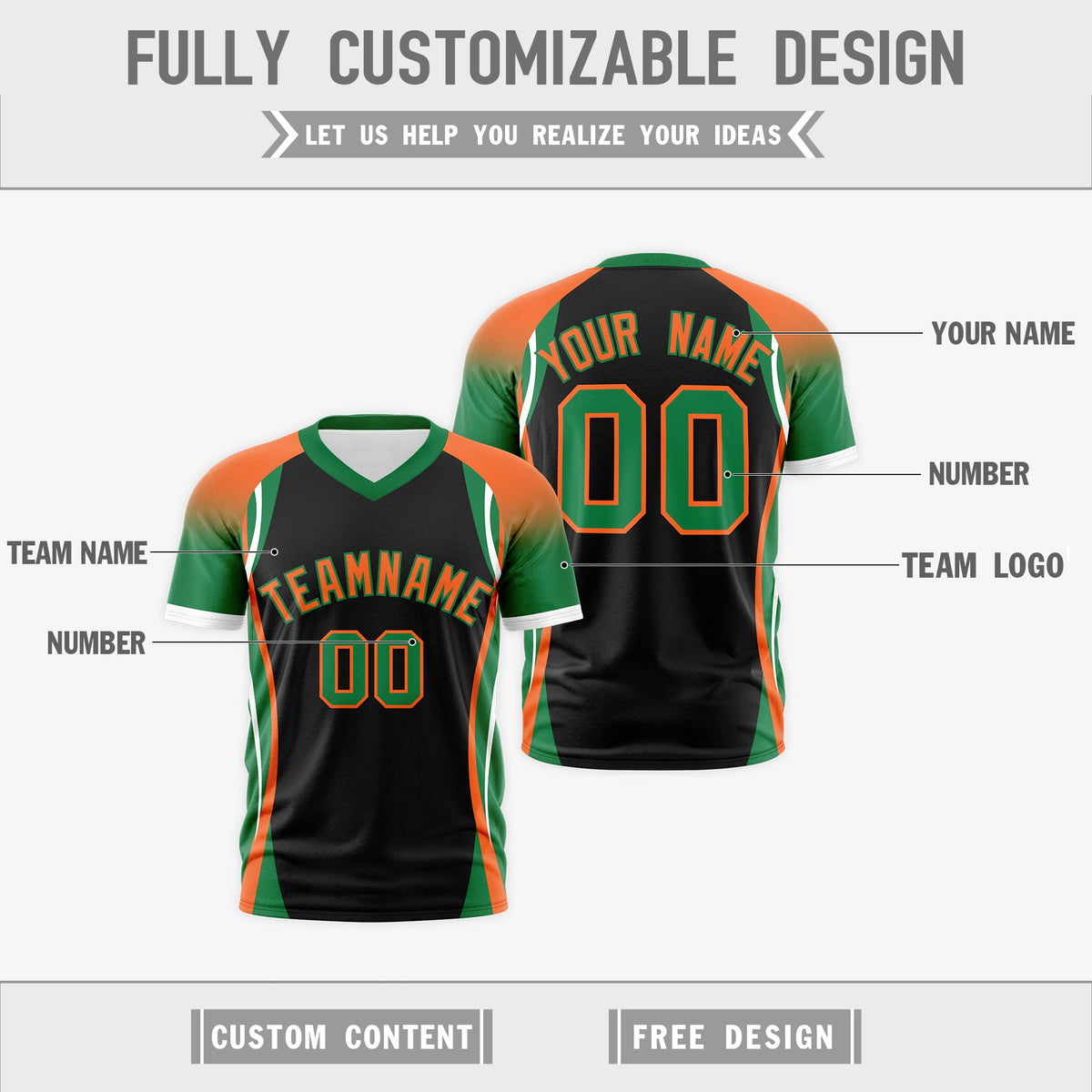 Custom Black Orange Kelly Green Reversible Breathable T-shirt| KXKSHOP