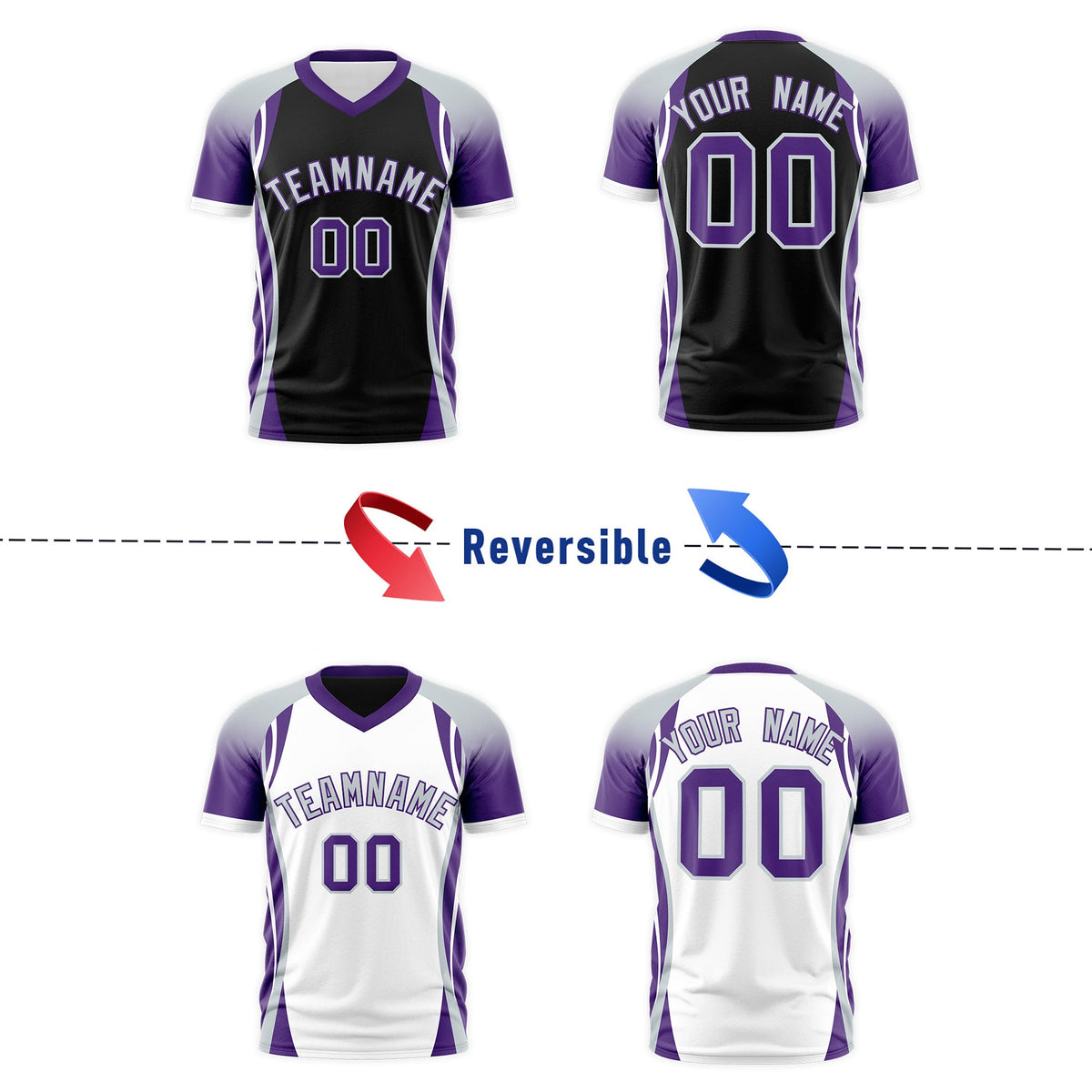 Custom Black Gray Purple Reversible Breathable T-shirt| KXKSHOP