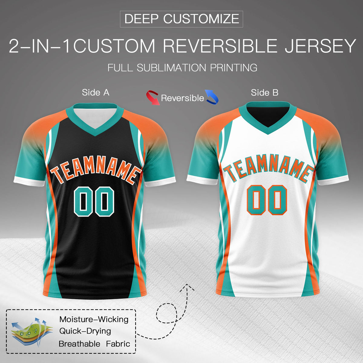 Custom Black Orange Aqua Reversible Wrinkle-Resistant T-shirt| KXKSHOP