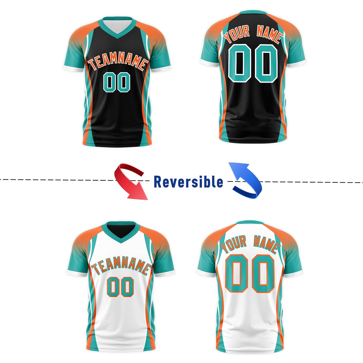 Custom Black Orange Aqua Reversible Wrinkle-Resistant T-shirt| KXKSHOP