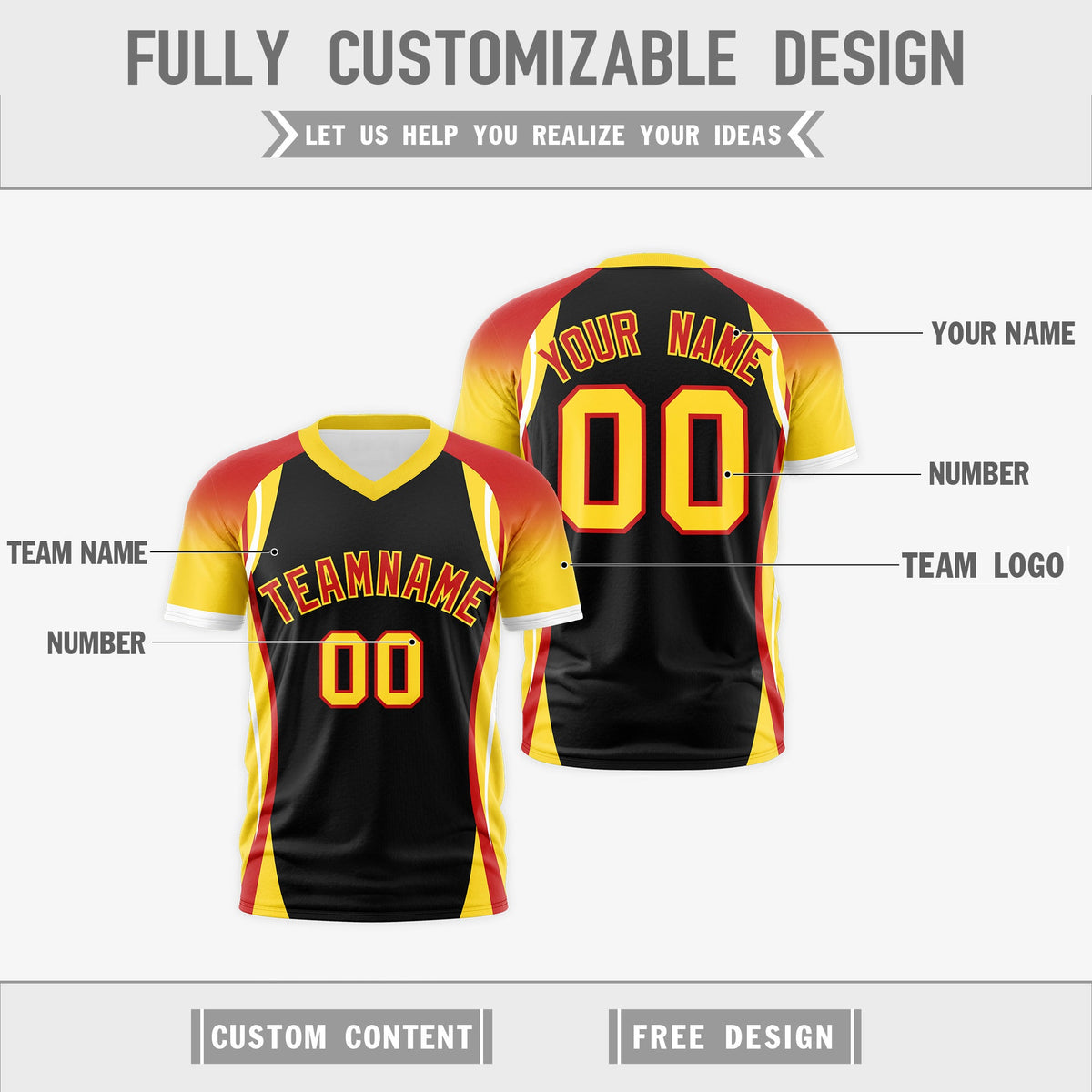 Custom Black Red Gold Reversible Wrinkle-Resistant T-shirt| KXKSHOP