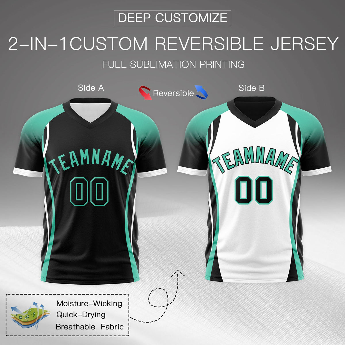Custom Black Bright Green White Reversible Breathable T-shirt| KXKSHOP