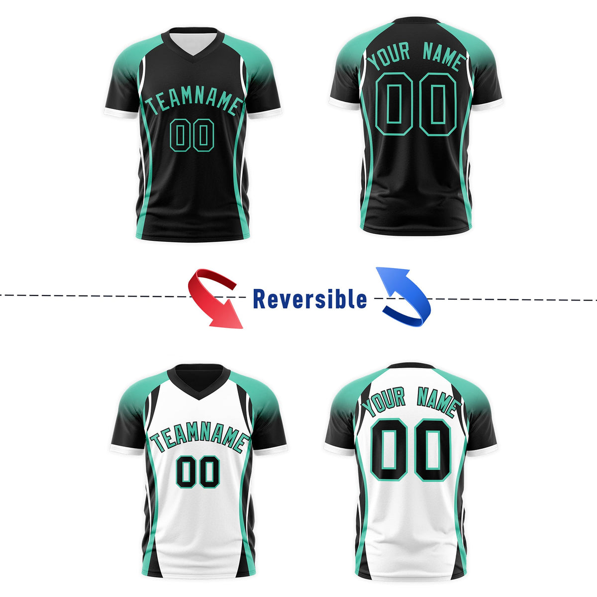 Custom Black Bright Green White Reversible Breathable T-shirt| KXKSHOP