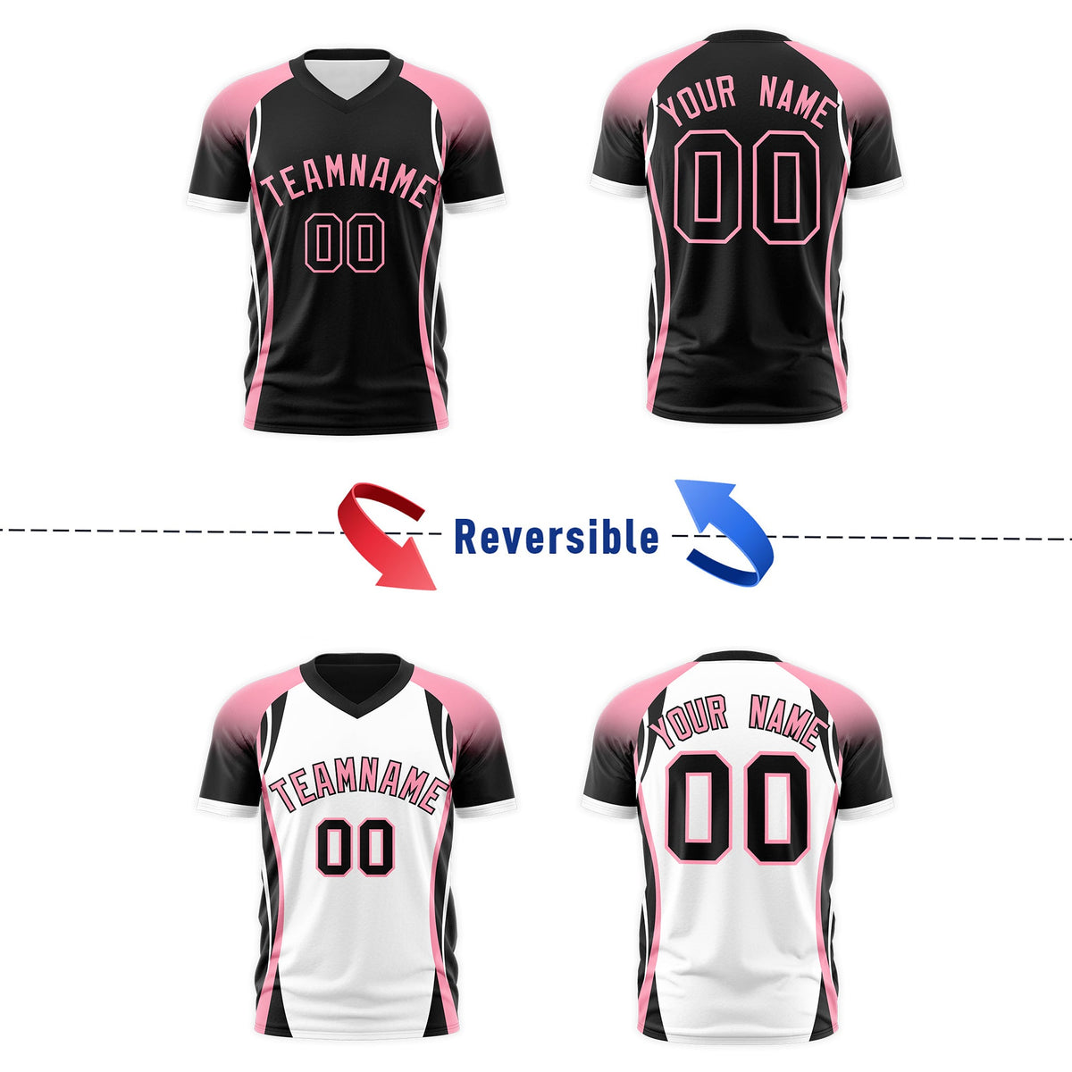 Custom Black Light Pink White Reversible Wrinkle-Resistant T-shirt| KXKSHOP
