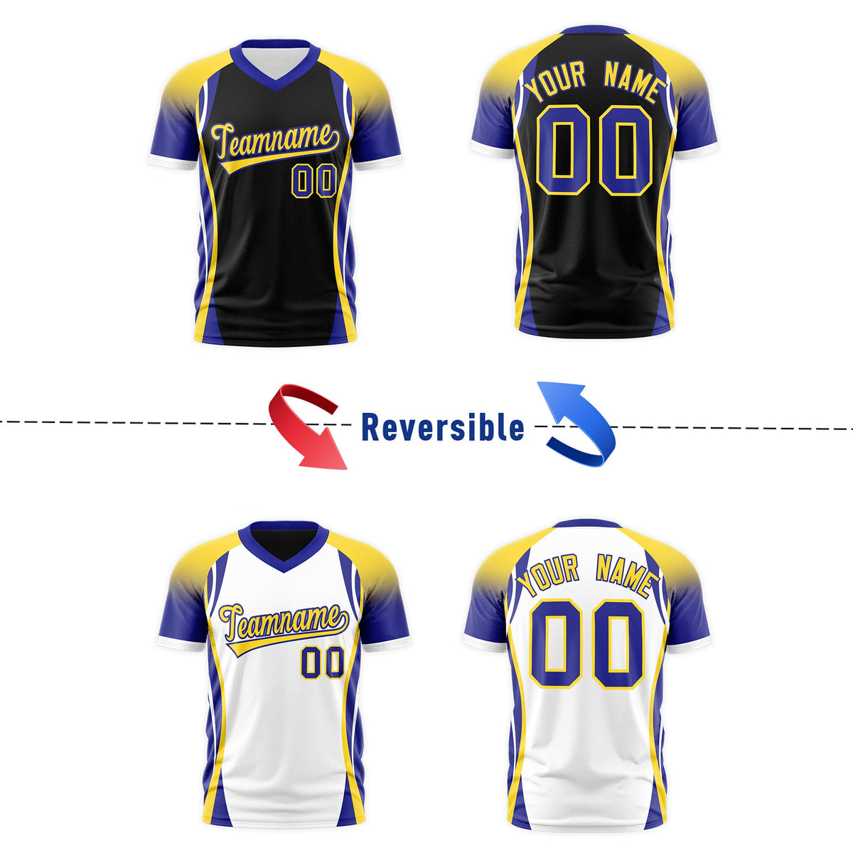Custom Black Gold Royal Blue Reversible Wrinkle-Resistant T-shirt| KXKSHOP