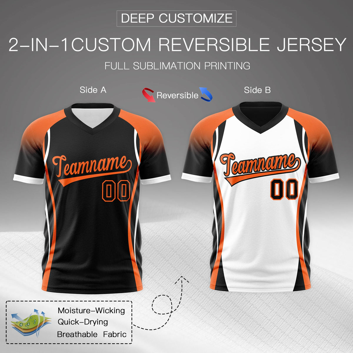 Custom Black Orange White Reversible Breathable T-shirt| KXKSHOP