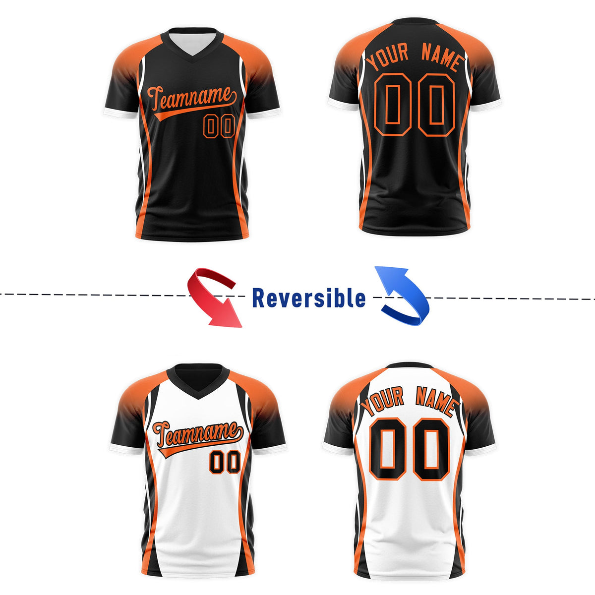 Custom Black Orange White Reversible Breathable T-shirt| KXKSHOP