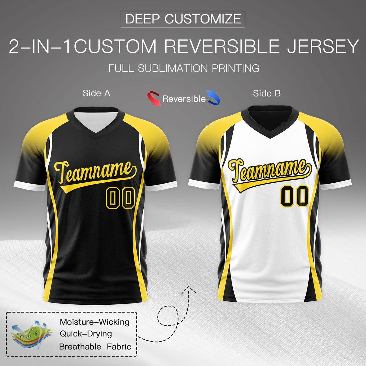 Custom Black Gold White Reversible Breathable T-shirt| KXKSHOP