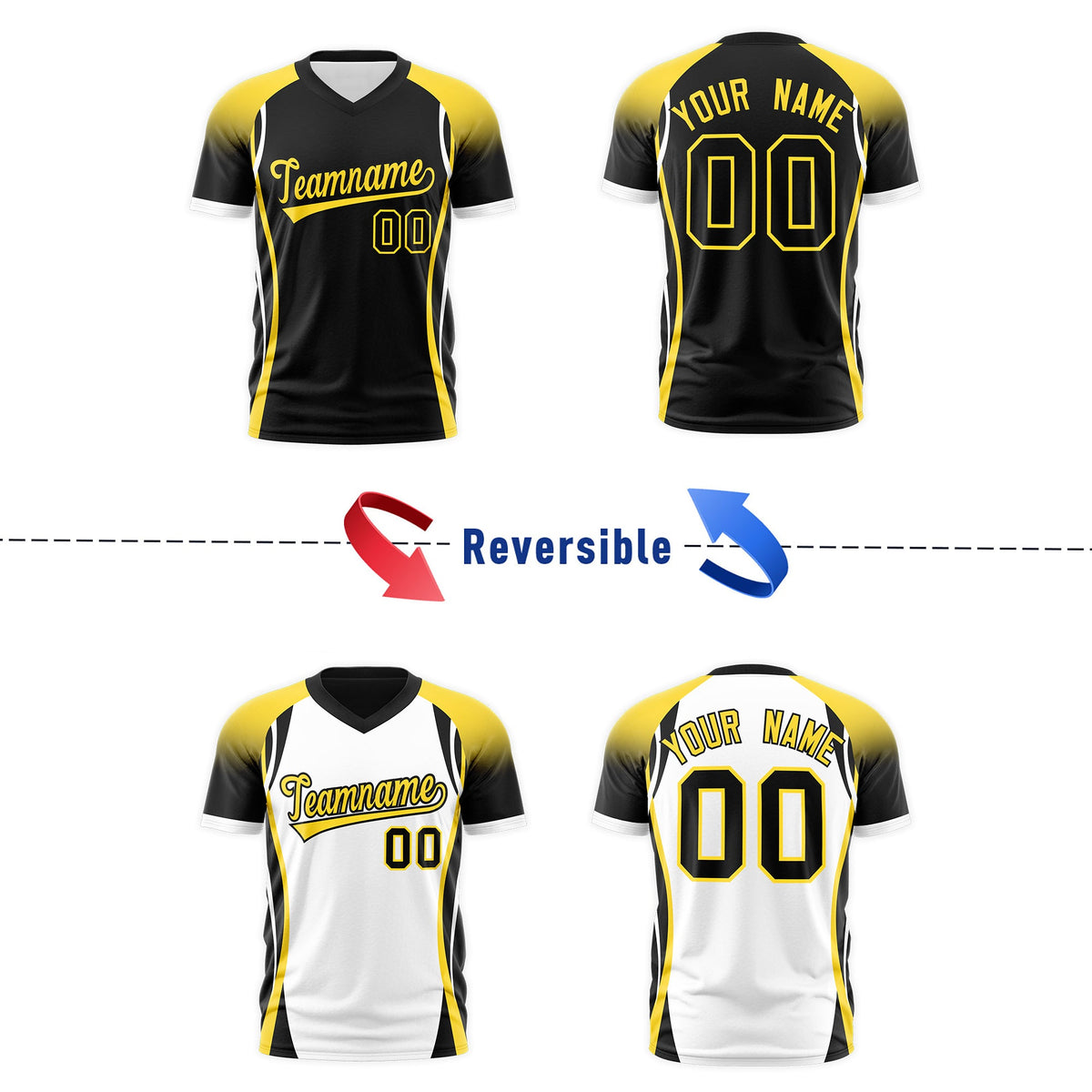 Custom Black Gold White Reversible Breathable T-shirt| KXKSHOP