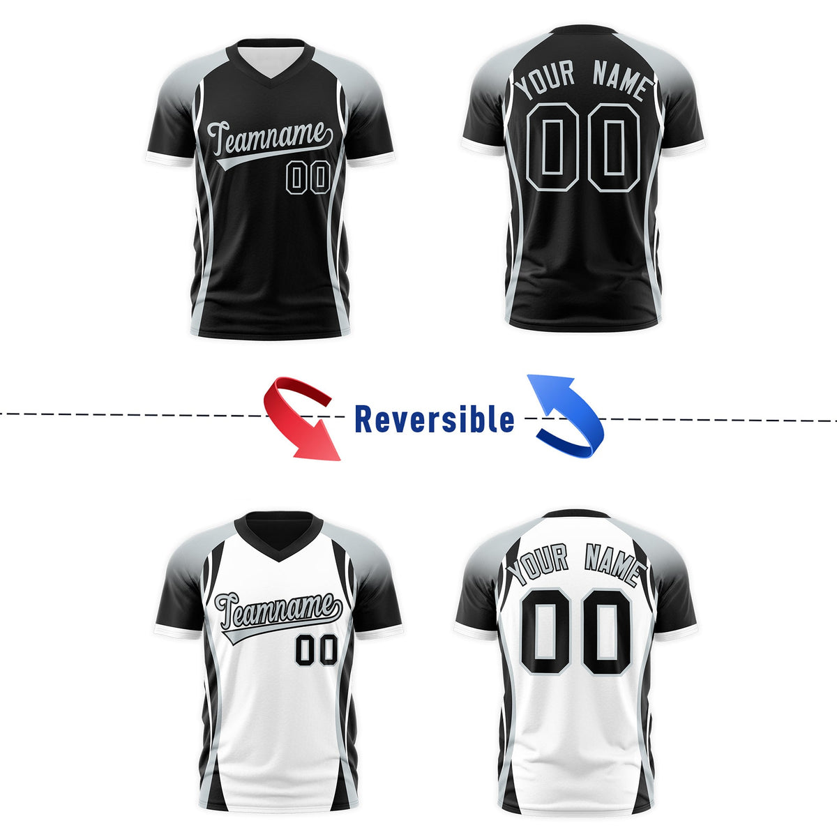 Custom Black Gray White Reversible Wrinkle-Resistant T-shirt| KXKSHOP