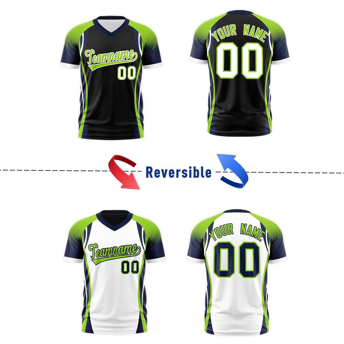 Custom Black Neon Green Navy Reversible Breathable T-shirt| KXKSHOP
