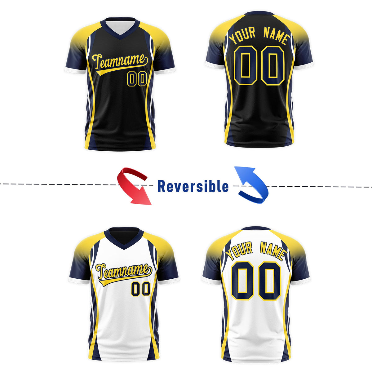 Custom Black Gold Navy Reversible Breathable T-shirt| KXKSHOP