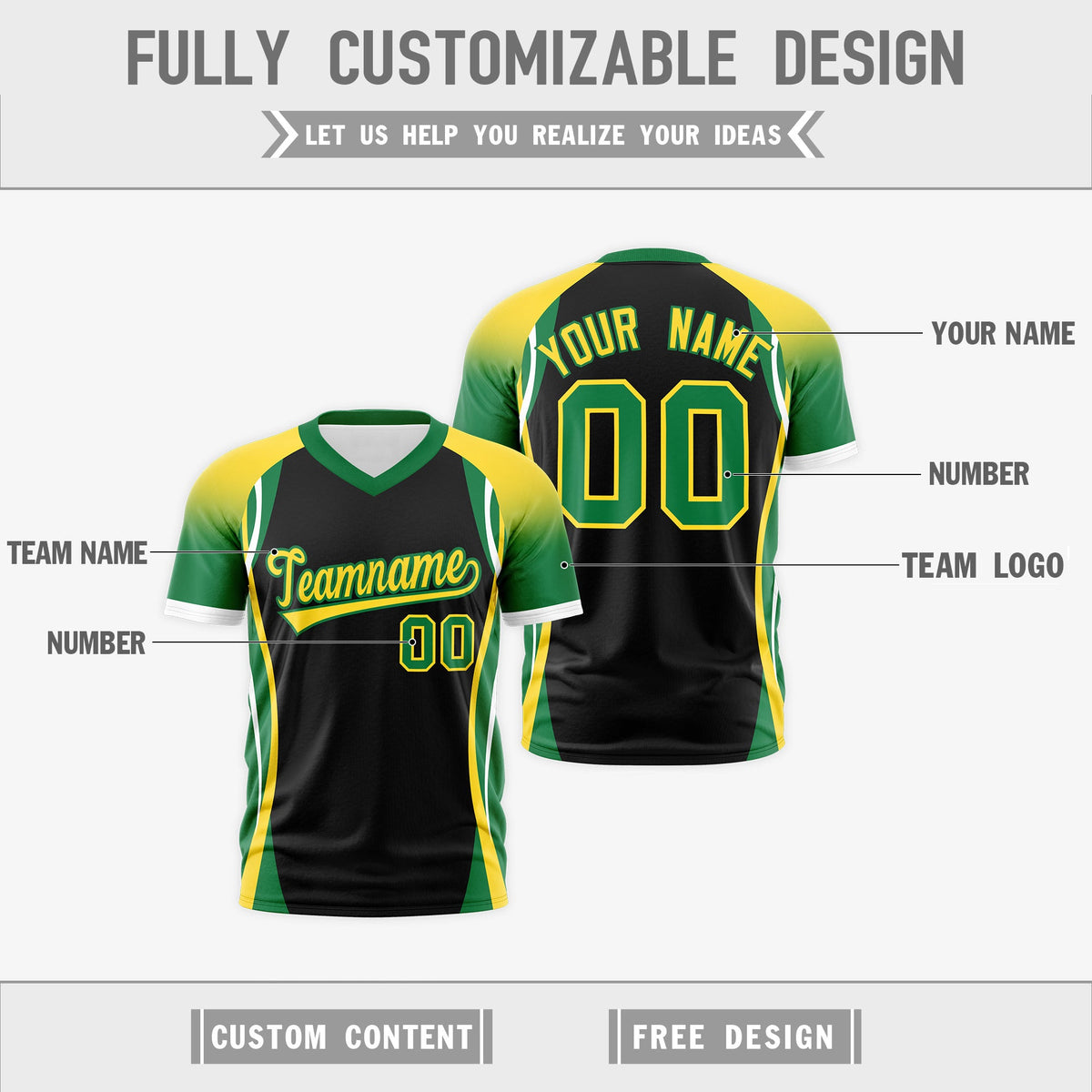 Custom Black Gold Kelly Green Reversible Wrinkle-Resistant T-shirt| KXKSHOP