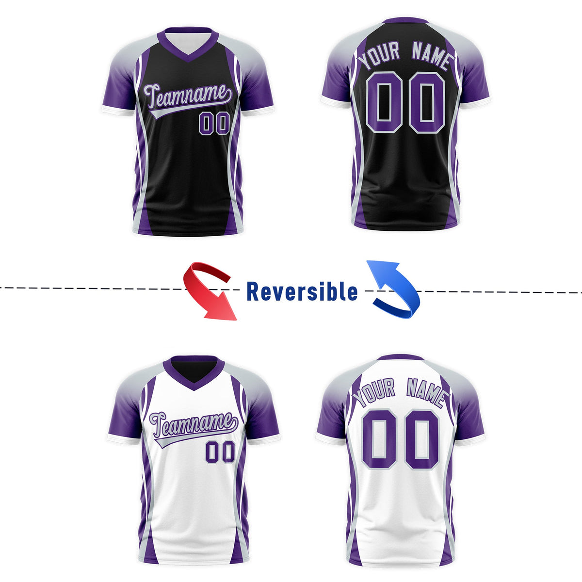 Custom Black Gray Purple Reversible Breathable T-shirt| KXKSHOP